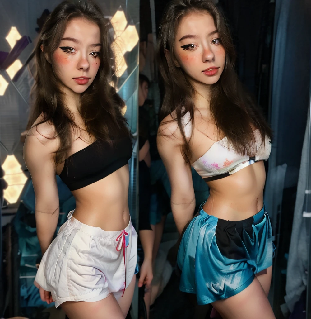 1 girl, mictia, streamer, twitch, photorealistic:1.4, 8k, masterpiece, best quality, detailed face:1.5, original, high resolution, unparalleled masterpiece, ultra realistic 8k, perfect artwork, perfect female figure, detailed skin, epic realism, short top, miniskirt, full body, body paint,una mujer, detallado,full body, maquillaje,