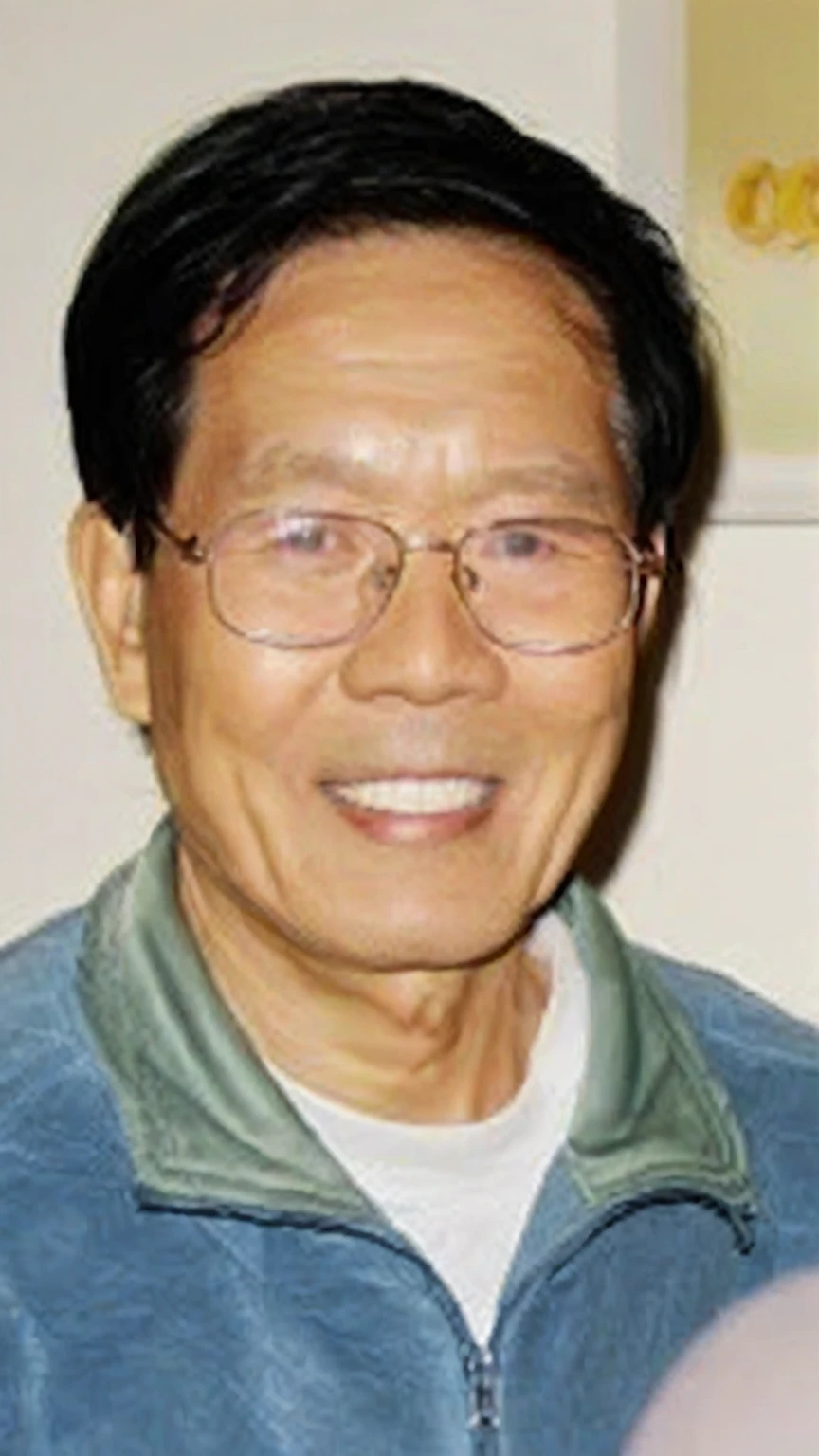 Clay Style,1Asian Old Father,Solitary,Black long hair,White background,Wearing silver glasses，Looking at the audience,sport jacket,Smile, avatar,3D,