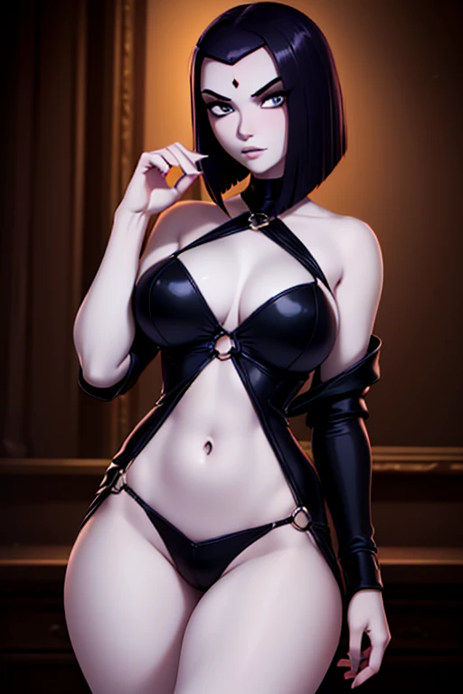 (High quality: 1.3), cinematic shot, masterpiece, (sharp focus: 1.5), (photorealistic: 1.3), full body portrait of (a beautiful young woman sexy, pale skin, gothic, still proud and fierce, straight black short bob hair, dark look, dressed in a highly detailed jean shorts, dark atmosphere, but sculpting the shapes in sharp chiaroscuro), is night, (highly detailed skin), (detailed face), detailed background, dark lighting, twilight lighting, volumetric lighting, complex details, UHD, big sexy thighs, eyes looking seductively forward, big perfect 