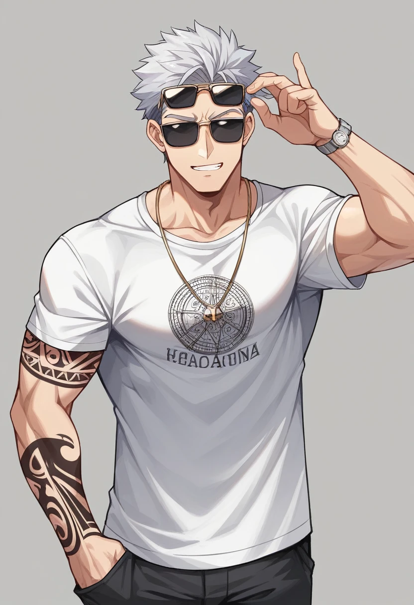 crie  imagem  de Korea  men dongwook   19 anos, strong flashy muscular athletic body, alto, de cabelo fino preto undercutt, covinhas sutis, porcelain skin efeito gloss, Tattooed on his arms, vestindo uma bermuda cargo preta  larga, T-shirt cavada  larga bege com desenho, sunglasses , silver watch,Pose dinâmica  body pose model , signing autographs for fans and paparazzi , In the Diriyah market, there are several stalls selling cultural things in Saudi Arabia, it&#39;s daytime.