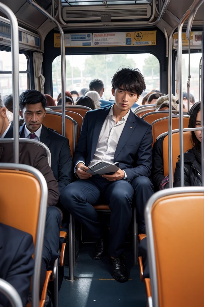 A man on a crowded bus