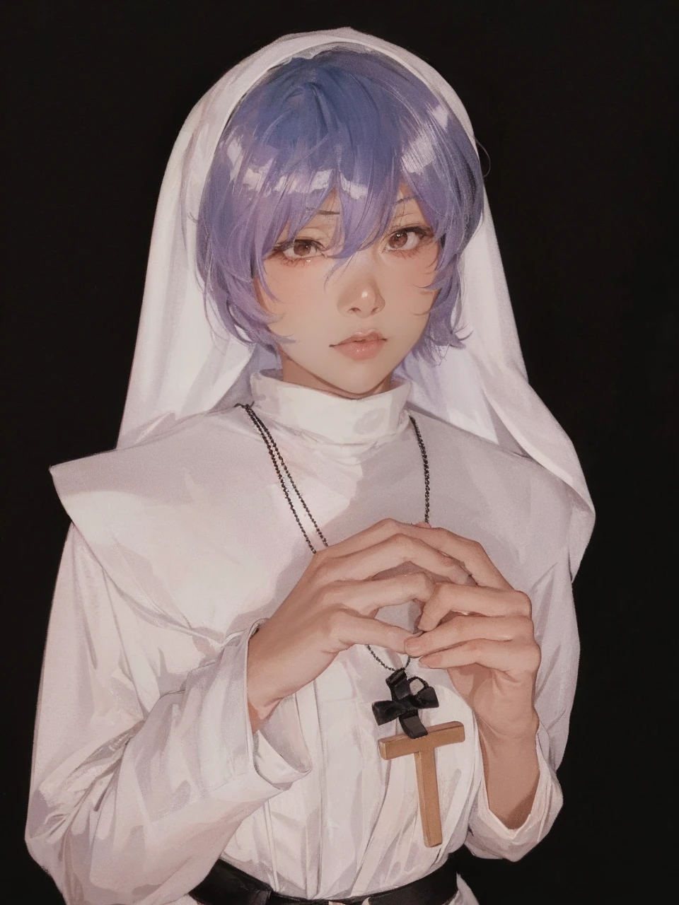 anime, girl, black hair, japanese nun uniform, cute