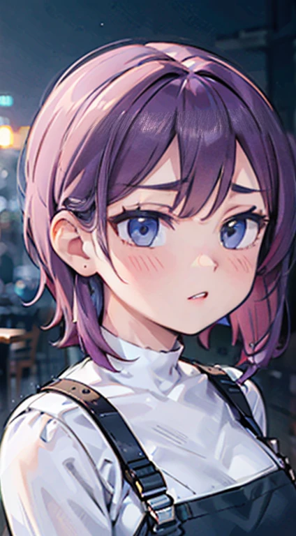 a girl with white and purple ombre hair, wearing high-waisted jeans, detailed portrait, realistic, cinematic lighting, intricate details, colorful, stunning, ethereal, photorealistic, 8k, masterpiece