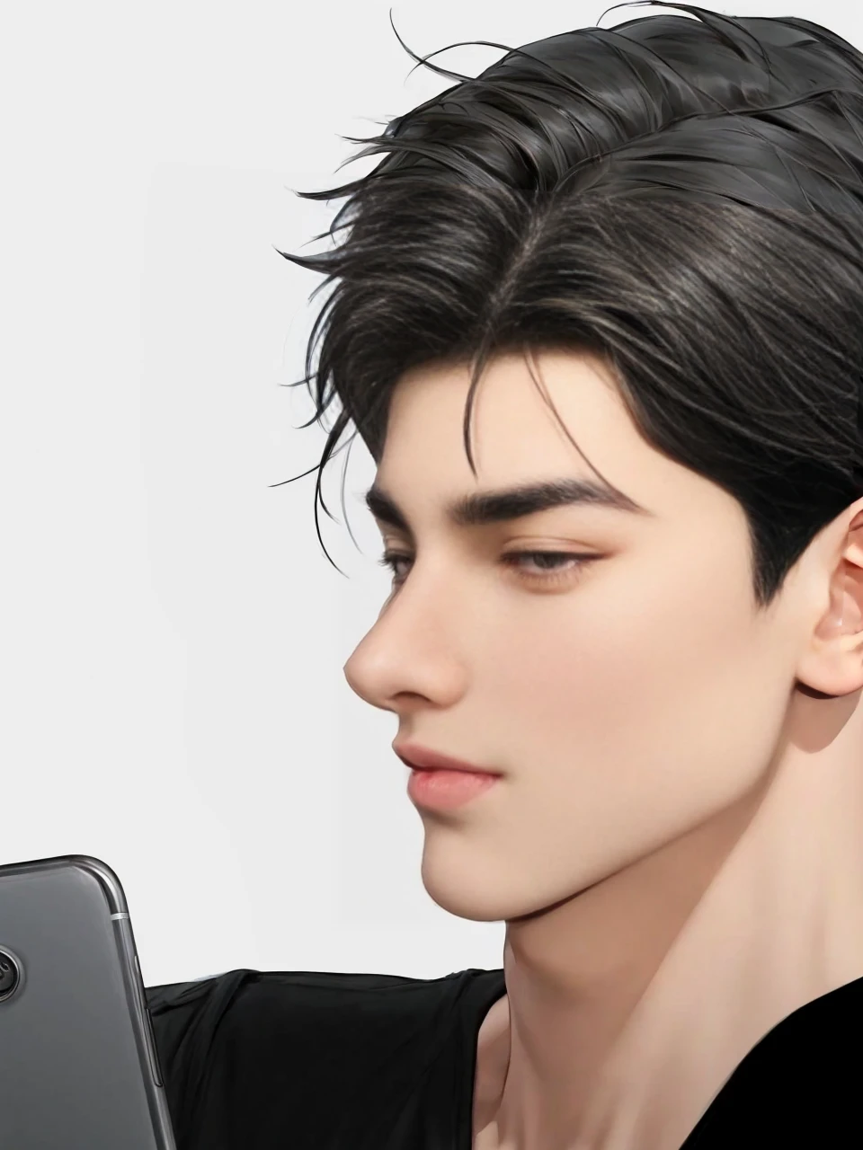 masterpiece, 1boy, adults, handsome, black hair, undercut hair, perfect face, detailed eyes and face, black eyes, clean shaved, muscular, capturing a rural atmosphere, dynamic lighting, unreal engine 5, hold the cellphone, 