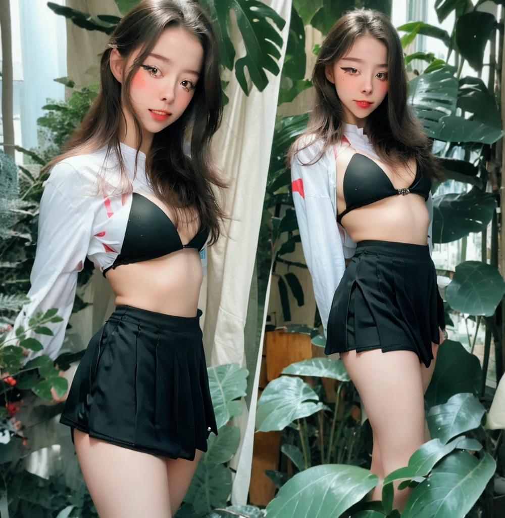 1 girl, mictia, streamer, twitch, photorealistic:1.4, 8k, masterpiece, best quality, detailed face:1.5, original, high resolution, unparalleled masterpiece, ultra realistic 8k, perfect artwork, perfect female figure, detailed skin, epic realism, short top, miniskirt, full body, body paint,una mujer, detallado,full body, maquillaje,en bikini