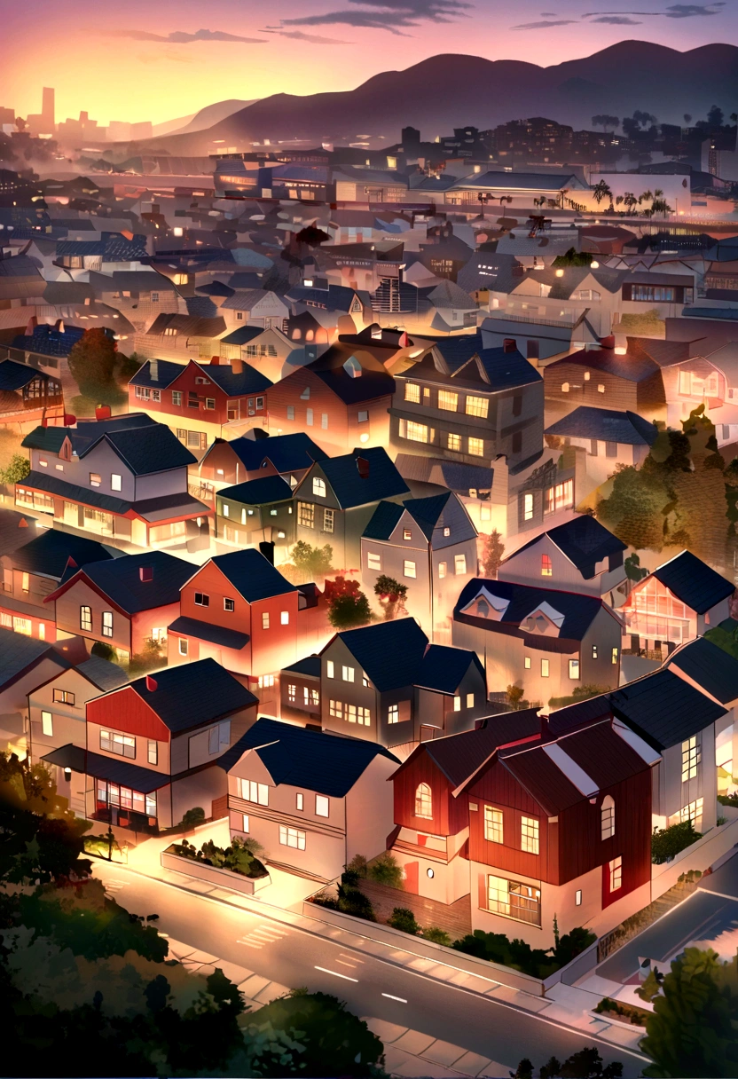 San Diego Real Estate, USA,Ordinary town house,Detached house,Background image of downtown San Diego,With the sunset as the background,Peaceful townhouse background,San Diego suburban residence