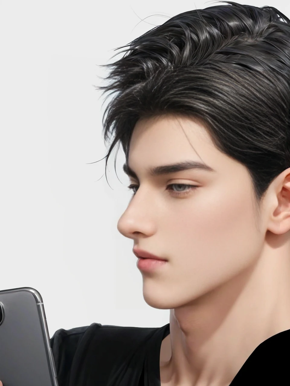 masterpiece, 1boy, adults, handsome, black hair, undercut hair, perfect face, detailed eyes and face, black eyes, clean shaved, muscular, capturing a rural atmosphere, dynamic lighting, unreal engine 5, hold the cellphone,