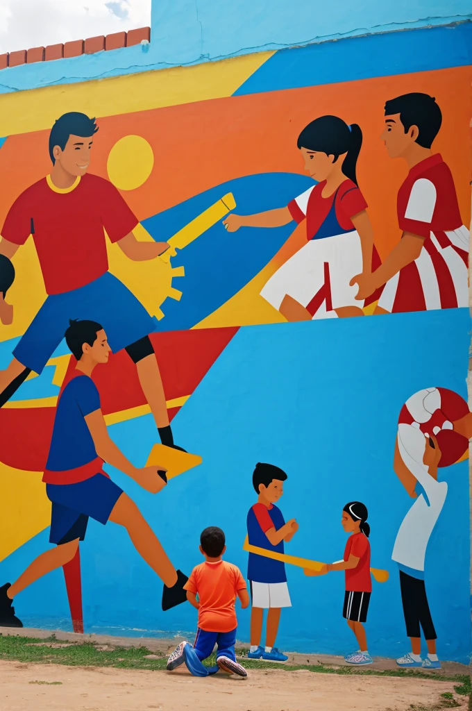 Educational mural on the topic of youth education in relation to all areas of physical education training, ciencias sociales, deporte, artes, etc
