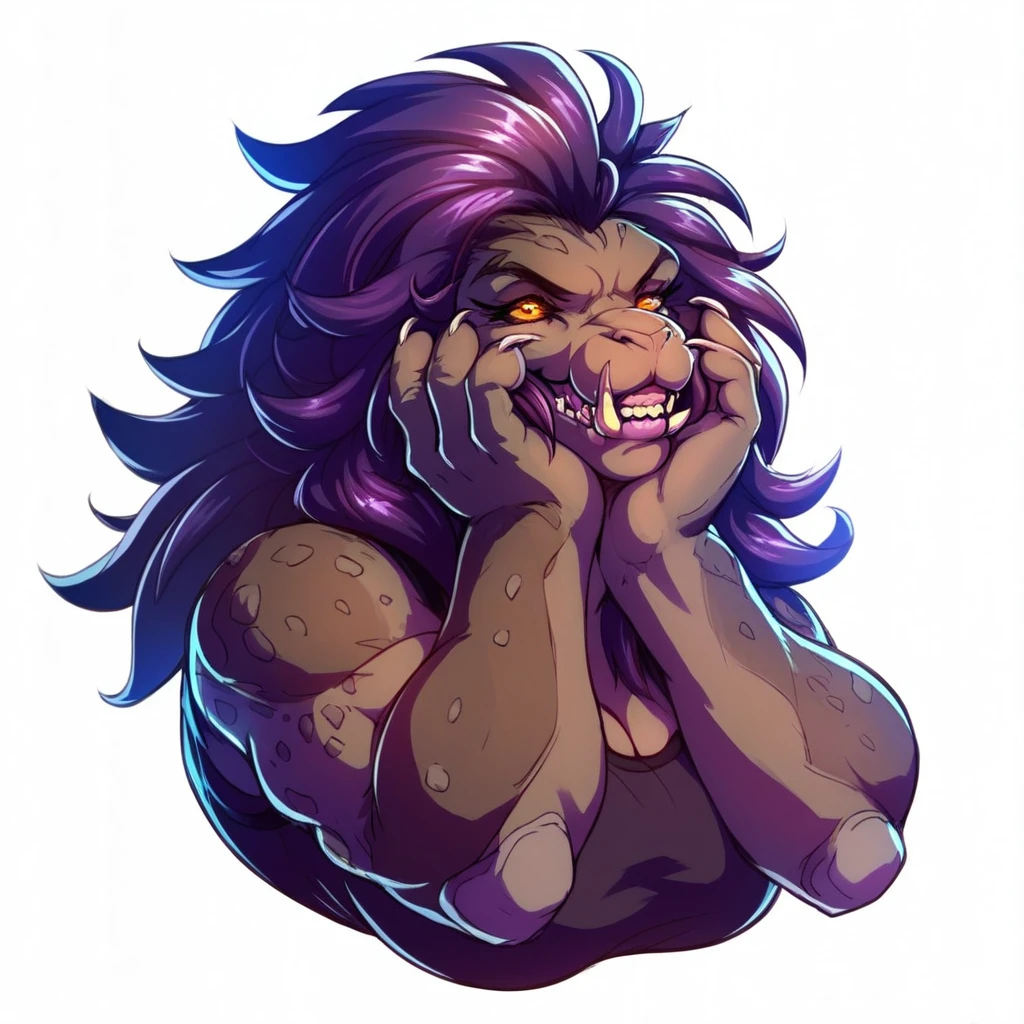 score_9, score_8_up, score_7_up, score_6_up, score_5_up, score_4_up,
1girl,
solo,
female,
furry,
furry female,
anthro,
alien, dark purple messy long hair,
muscular,
countershading,
detailed soft,
source_furry,
face,
teeth,
claws,
muscular female,
big tits,
simple background,
white background,
yandere trance, portrait, hands on face, tilted head