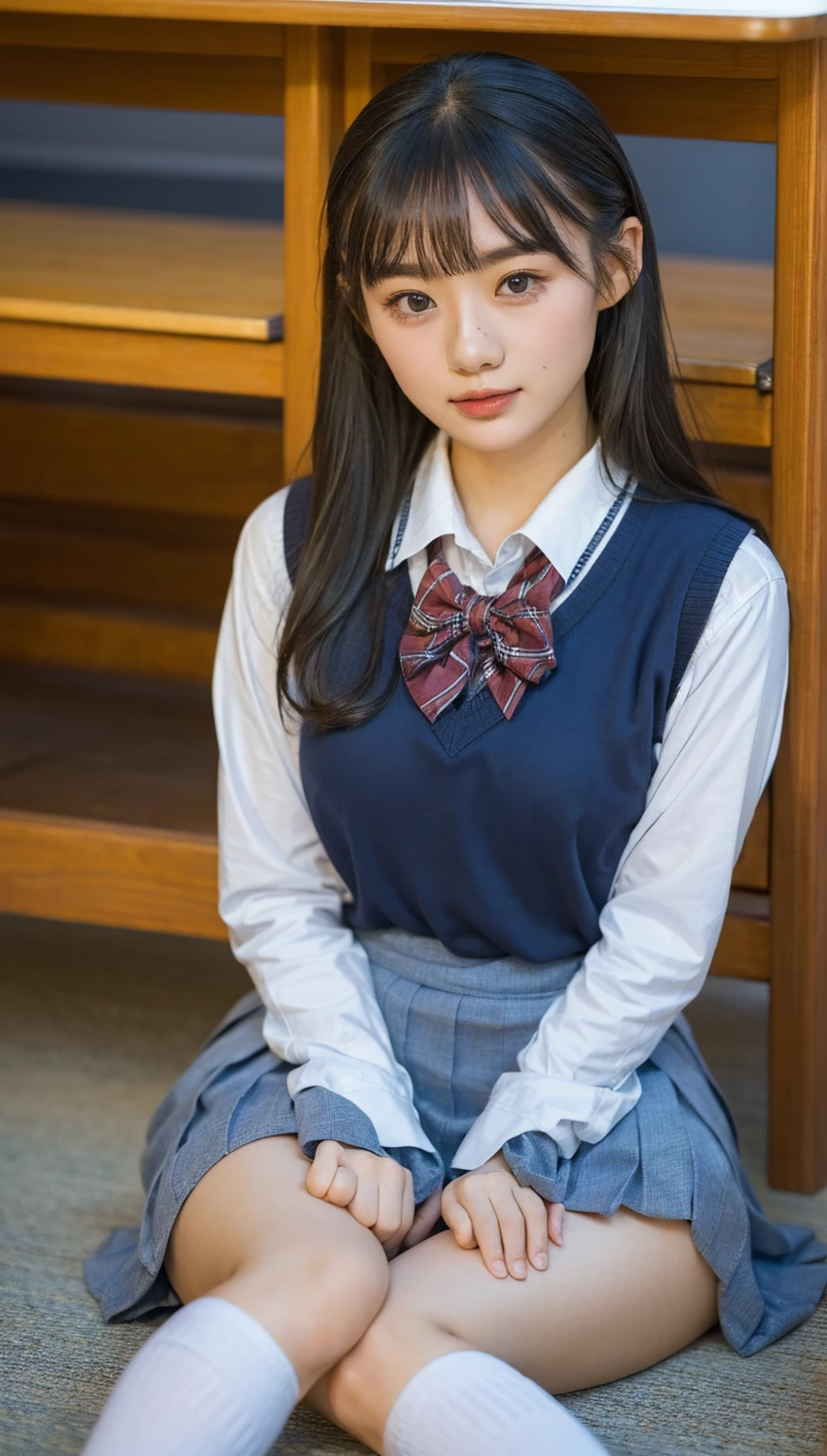 (photorealistic:1.4), best quality, masterpiece, raw 32k photo, (extremely detailed japanese beautiful girl), (extremely detailed eyes:1.2),(baby face), (lolita),(14 years old),(cute face:1.2), ultra-detailed, ultra high res, amazing, BREAK,sitting,
(school uniform:1.5),detailed school girl, (disneyland:1.3), beautiful detailed girl, bangs, cute face, miniskirt,baggysocks