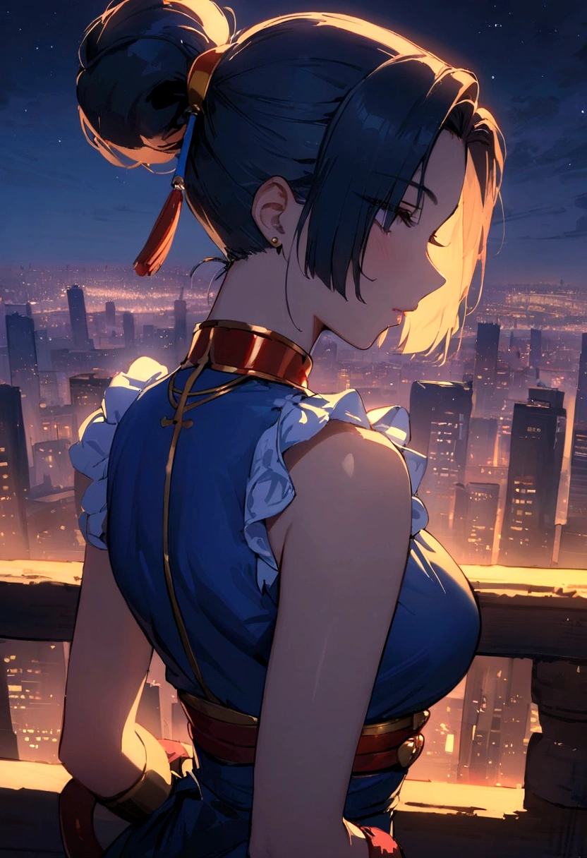 ((masterpiece,Highest quality)),One girl,alone,Chunli,Upper Body,Beautiful night city background