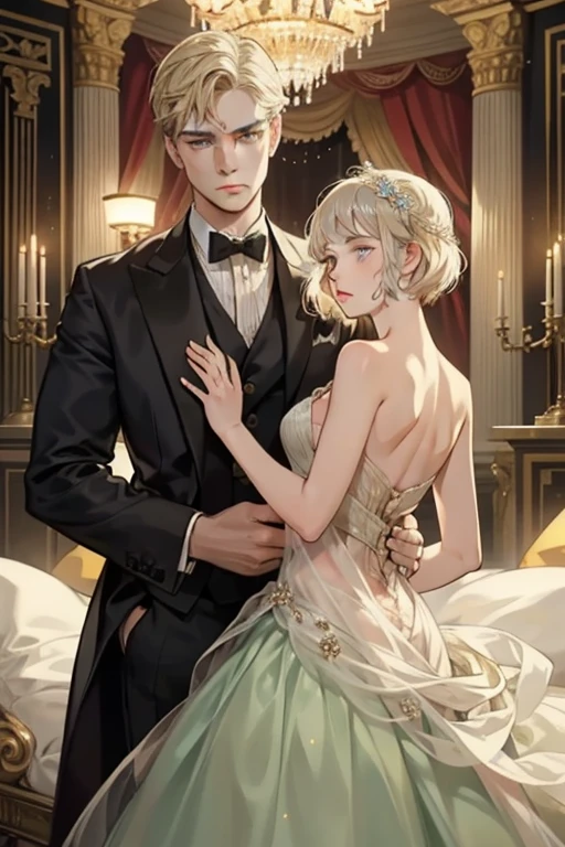 A classic American novel, set in the Roaring Twenties, portrays the elusive pursuit of wealthy socialite Jay Gatsby as he longs to reunite with his cherished, yet distant, past love, Daisy Buchanan. Surrounded by an opulent and decadent backdrop of excessive wealth and moral decay, this timeless tale unfolds with intricate details.
Gatsby's finely tailored suits and polished demeanor belie the turmoil within, as his longing gaze lands on Daisy, who stands before him, an enigmatic figure draped in a chiffon dress that shimmers under the gentle glow of the well