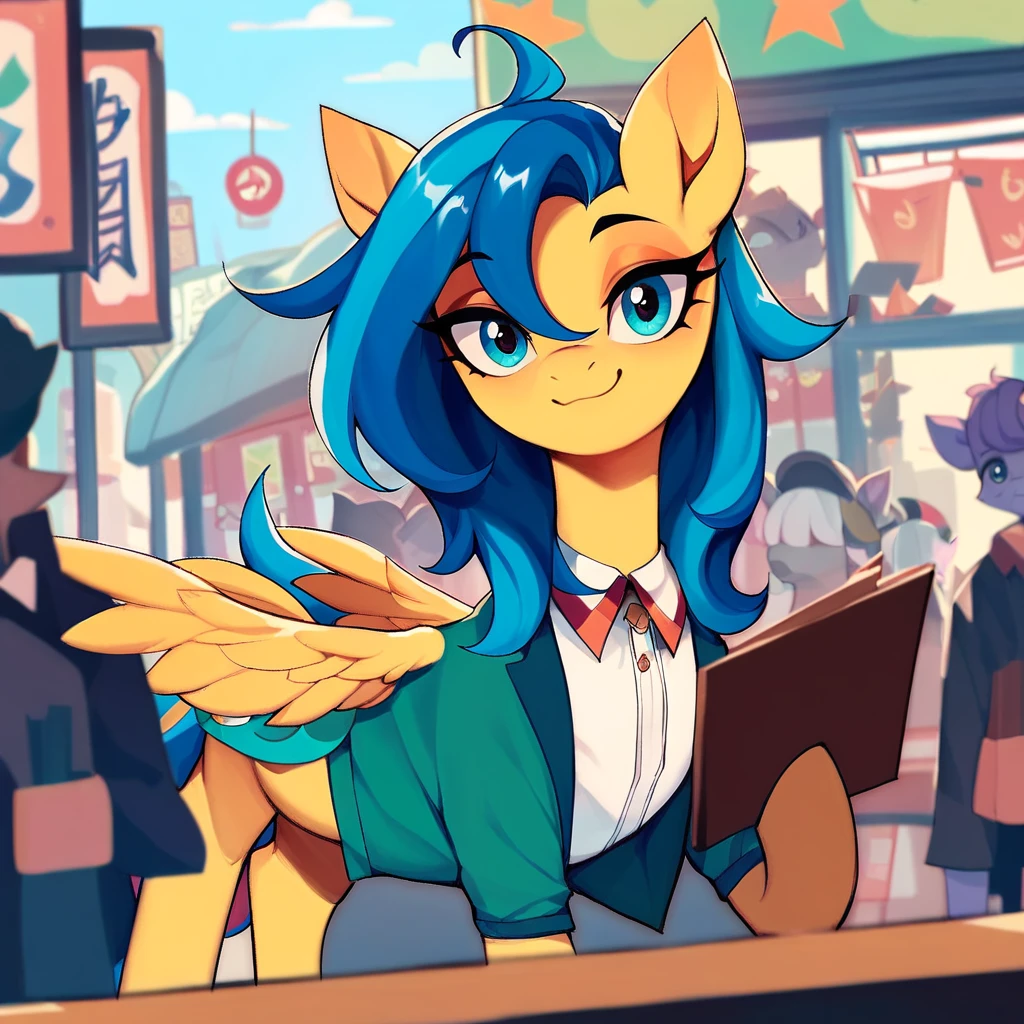 Shop owner, my little pony, nice mane, yellow fur, shelfs full if stuff to sell