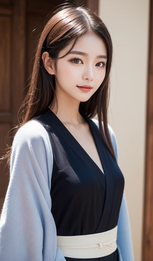 ((best qualtiy、8k masterpieces:1.3))、sharp focus:1.2、(ultra beautiful faces:1.0)、(Slender Abs Beauty:1.0)、(shinny skin:1.0)、photos realistic、A dark-haired、Video Lighting、High-definition eyes and face、Video Lighting、(cowboy shot:1.3)、swim wears、(Korean Cute Actress)、from the front side、medium large breasts、A slight smile、 in kimono