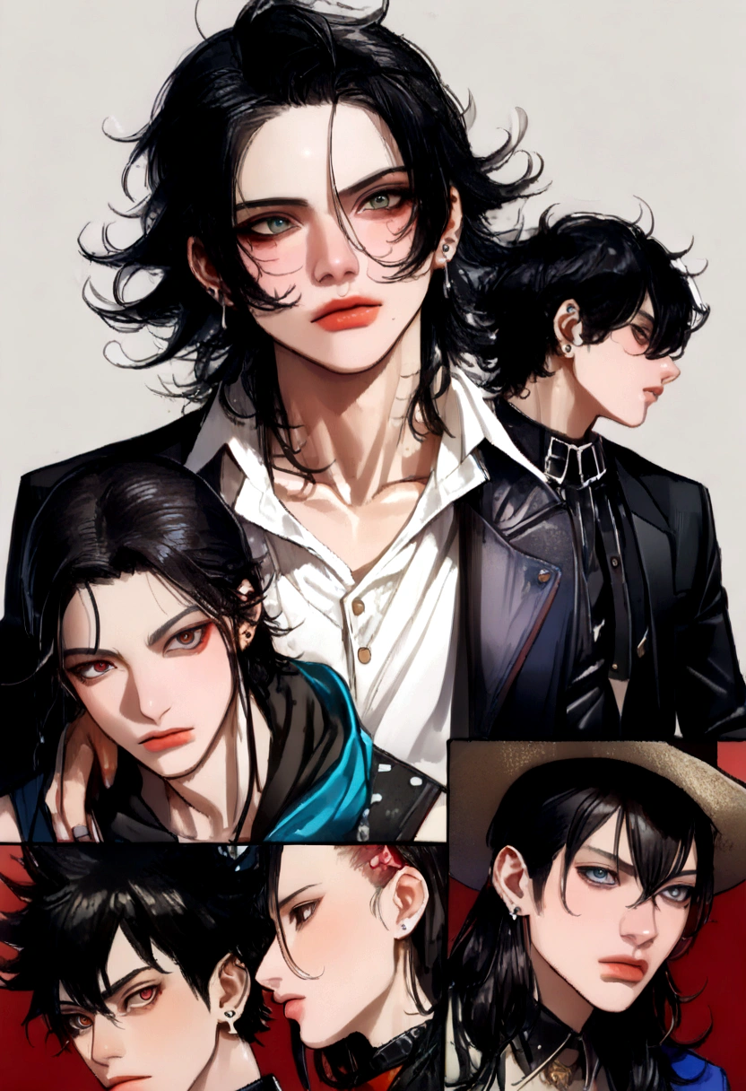 Demonio adolescente masculino con cabello negro, ojos blancos, Alas negras, Cola y cuernos, Conjunto de punk-rock, Fondo de fuego, Average Facial Expression, realista,, ((perfect face, ((male face)), (fantastic:1, 5), (best quality :1.5),((whole body:1.9))