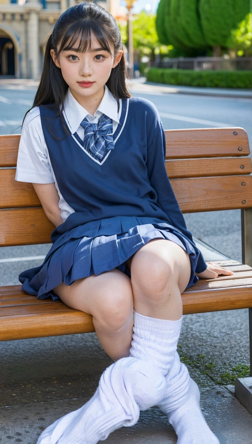 (photorealistic:1.4), best quality, masterpiece, raw 32k photo, (extremely detailed japanese beautiful girl), (extremely detailed eyes:1.2),(baby face), (ta),(14 yute face:1.2), ultra-detailed, ultra high res, amazing, BREAK,sitting,
(school uniform:1.5),detailed school girl, (disneyland:1.3), beautiful detailed girl, bangs, cute face, miniskirt,((baggysocks))