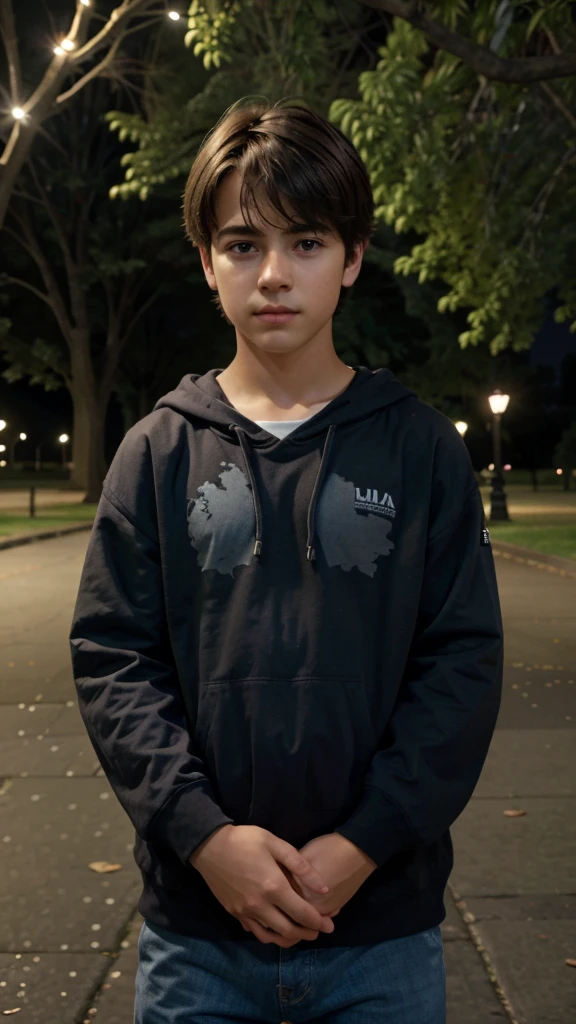 ultra high res.photorealistic:.1.4,UHD, beautiful boy, in the park, night, Distracted 