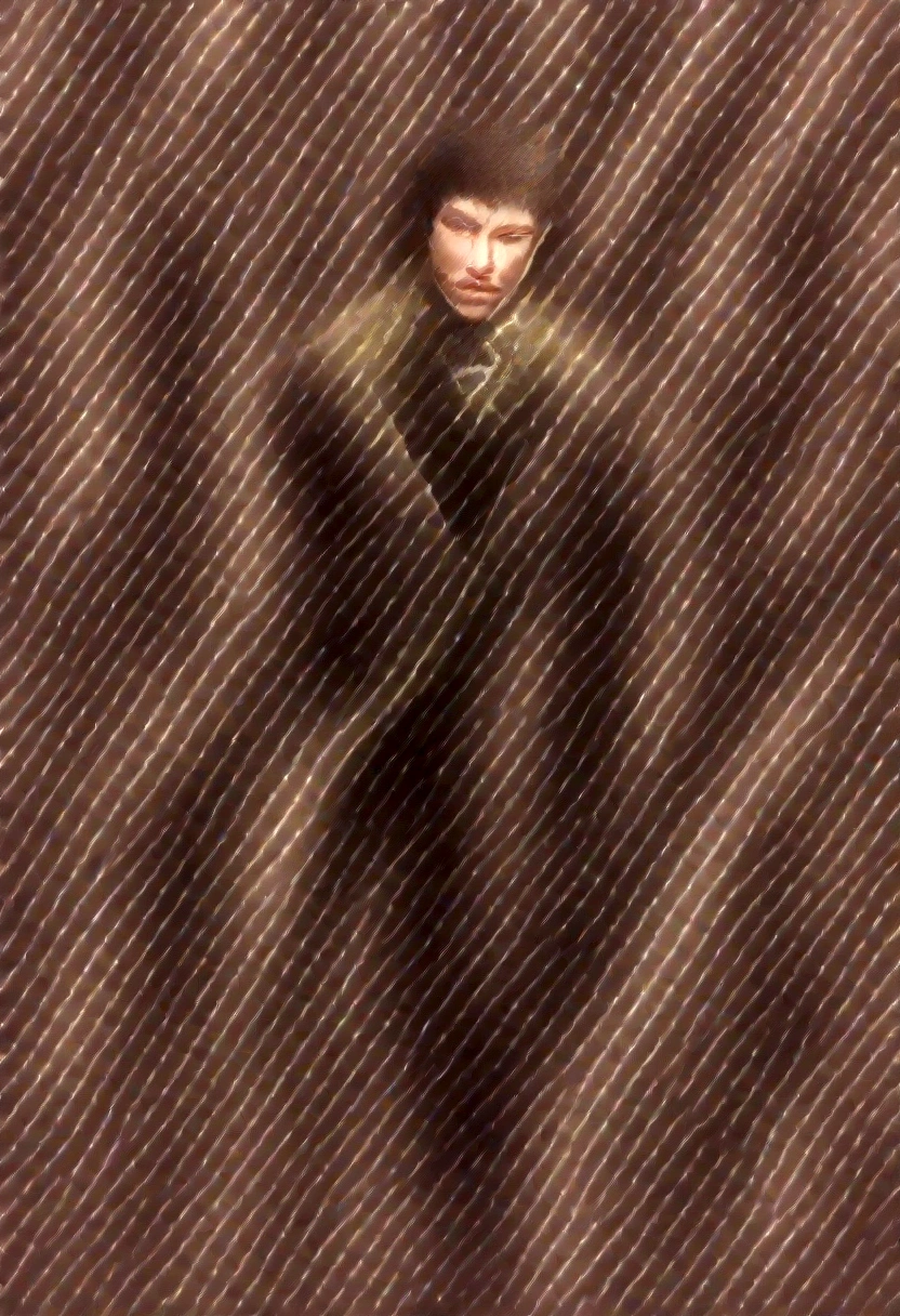 There's a young man, com cabelos loiros , olhando para o lado, com ar sombrio, master part, best quality, Realistic, 1 Homem, Foco masculino, Handsome, [sobrancelhas grossas], retrato, Rosto extremamente detalhado, cabelos pretos, (short hair),, ((perfect face, ((male face)), (fantastic:1, 5), (best quality :1.5),((whole body:1.9))