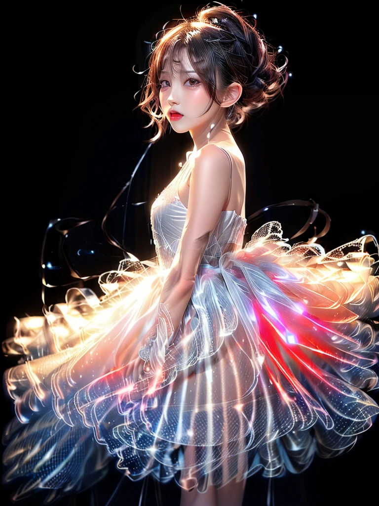 (Highest quality、8k、Best image quality、Award-winning works)、(One Girl, 14 years old:1.3)、(Red eyeshadow:1.2)、Perfect Makeup、Long eyelashes、Ultra-high definition sparkling eyes、Ultra HD Hair、(((Ultra-high resolution glossy lips))、Ultra High Resolution Perfect Teeth、Ultra HD cute face、Brown Hair、(Very long straight hair:1.1)、[clavicle]、Accurate anatomy、(Black background:1.5)、(((Professional Lighting:1.5)))、Professional Lighting 1.5、Ultra-high-definition, shiny, moisturized face、Ultra High Resolution Glowing Skin 1.5、The most detailed face、Super high resolution detailed faces、ultra high resolution hair、Ultra-high resolution sparkling eyes、Beautiful face drawn in every detail、(Ultra high resolution glossy red lips)、(((Wrapped in white cloth 1.5)))、(((Lace fabric)))、(((Hair fluttering in the wind 1.5)))、((necklace1.3))、Different space、