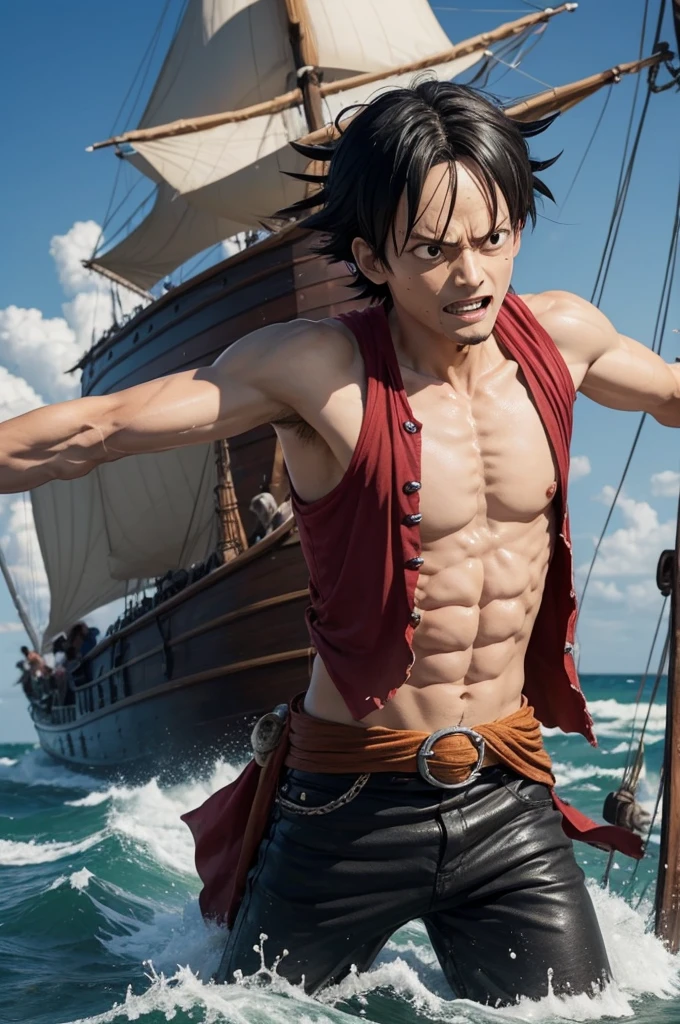 Crie a cena do luffy se tornando o rei dos piratas