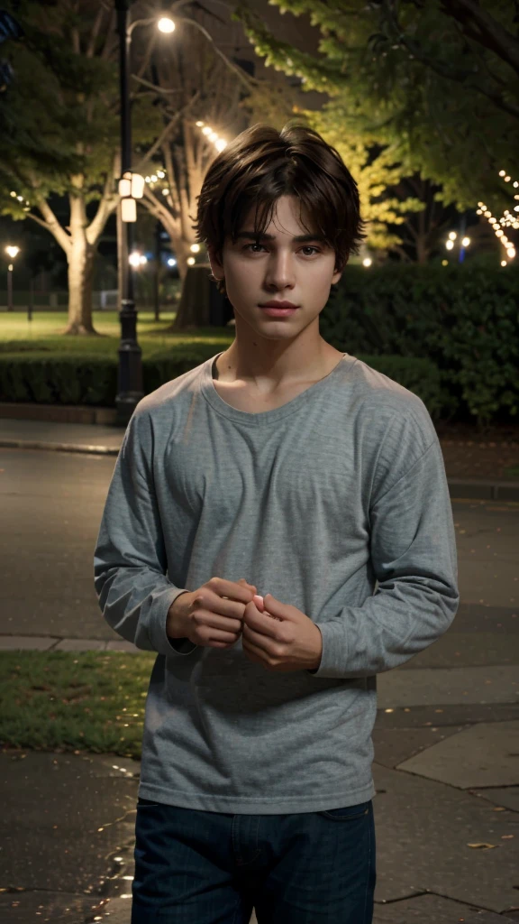 ultra high res.photorealistic:.1.4,UHD, beautiful boy, in the park, night, Distracted 