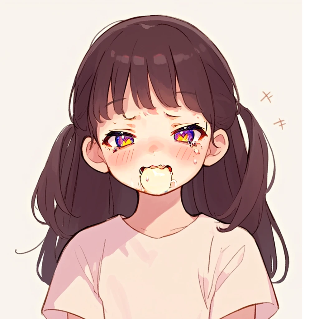 kawaii style, a 7 years old girl with very hungry face, drooling