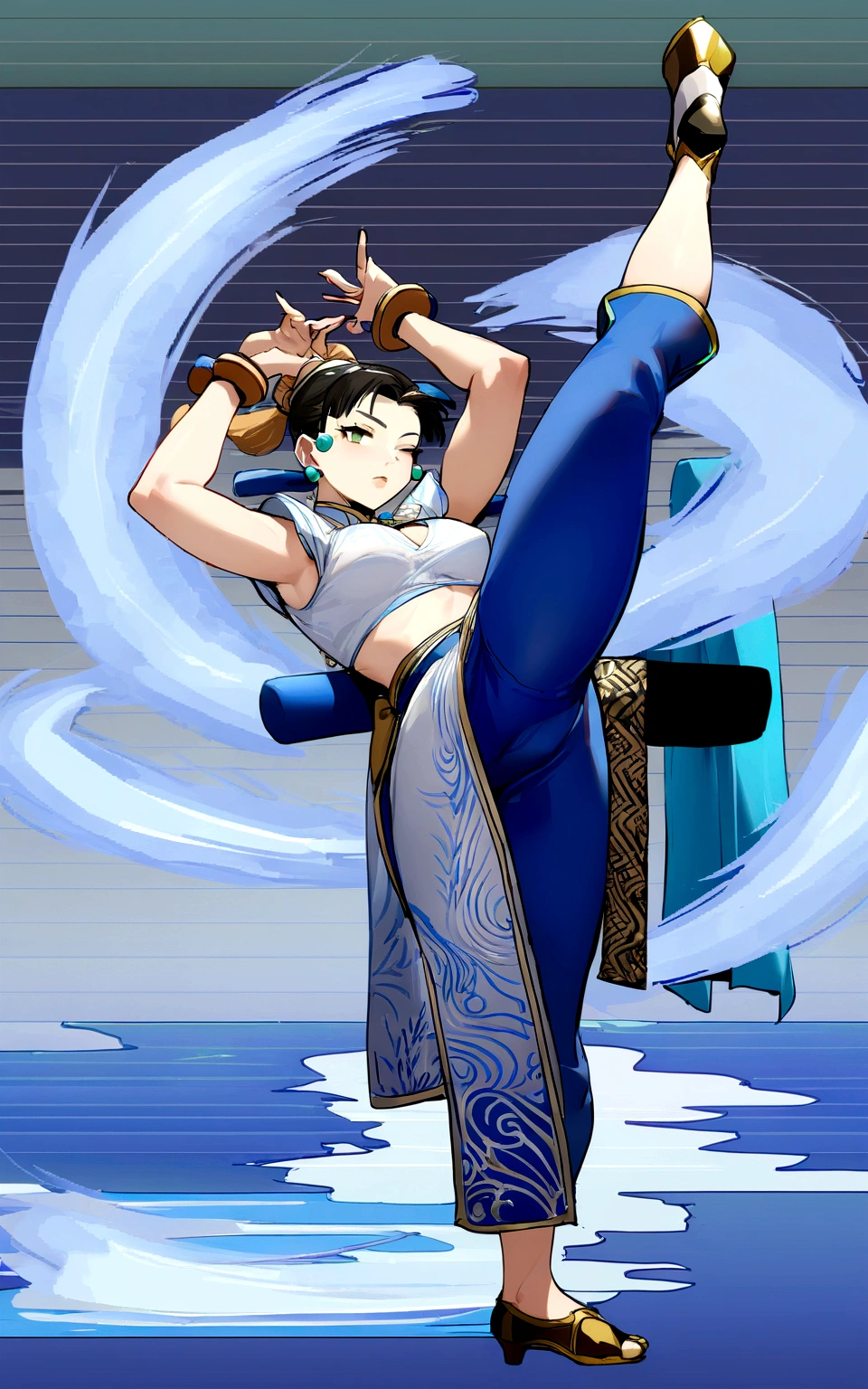 ((masterpiece,Highest quality)),One girl,alone,Chunli,Kick up the leg,Kung Fu