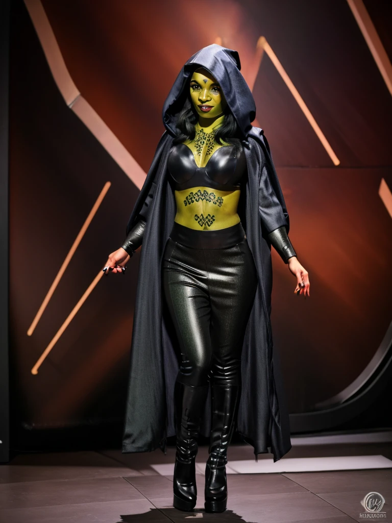 (best quality, masterpiece, beautiful and aesthetic:1.2, colorful, dynamic angle, highest detailed face)1girl,barissoffee, sthoutfit hood full body 8k unity render, action shot, skin pores, (green skin:1.4), facial tattoo,upper body portrait, looking at viewer, smiling(high contrast, official art, extreme detailed, highest detailed) full body 8k unity render, action shot, skin pores
