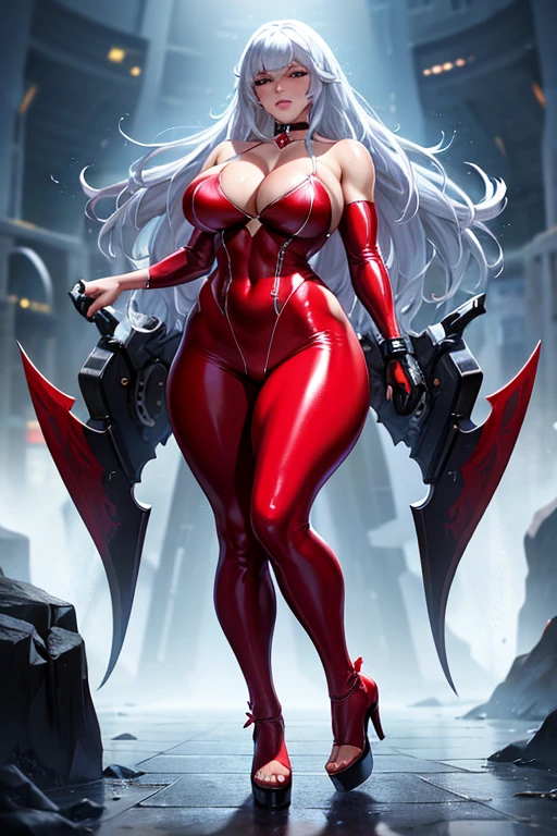 k, high quality, hdr, uhd, high definition, beautiful, sexy, hot, perfect, muscular, Sally Whitemane, wet hair, slim thicc, perfect body, accentuated curves, femininity, tight, full body picture, platform heels, latex, body hugging, second skin, thick lips, wet body, cool lighting, shiny, choker, Warcraft