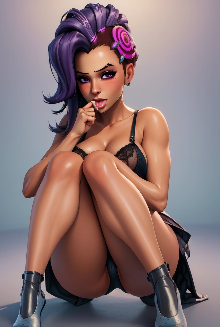 (a girl, only sombra:1.1), (sexy:1.1), (erotic:1.1), (on her knees:1.1), (mouth open:1.1), (blushing:1.1), (best quality:1.2), (masterpiece:1.2), (high resolution:1.1), (ahegao:1.1), (erotic lingerie:1.1)