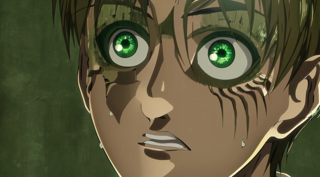 csm anime style, eren_yeager
brown hair
green eyes
paradis military uniform