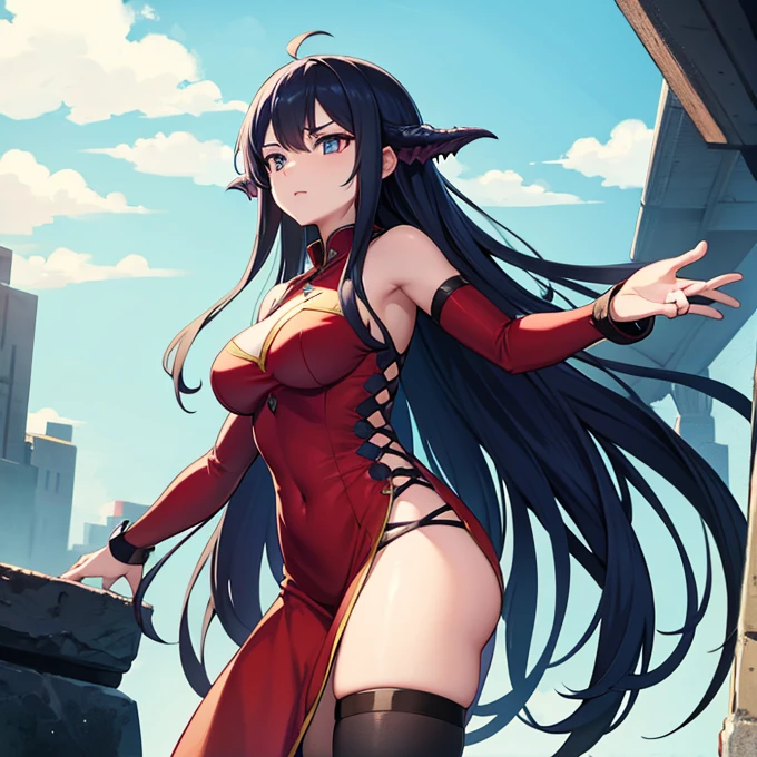 Dragon woman looking at the Sky