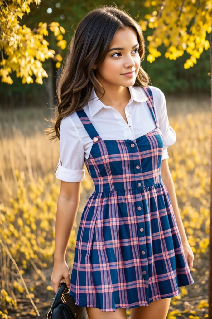 Girl in short plaid dress
