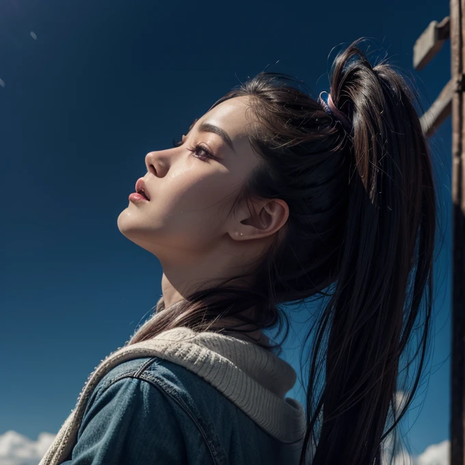 Dragon woman looking at the Sky 