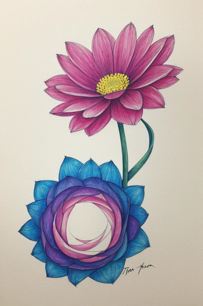 Dibujo de una flor que tenga movimiento, textura, equilibrio y contraste complementario de colores 