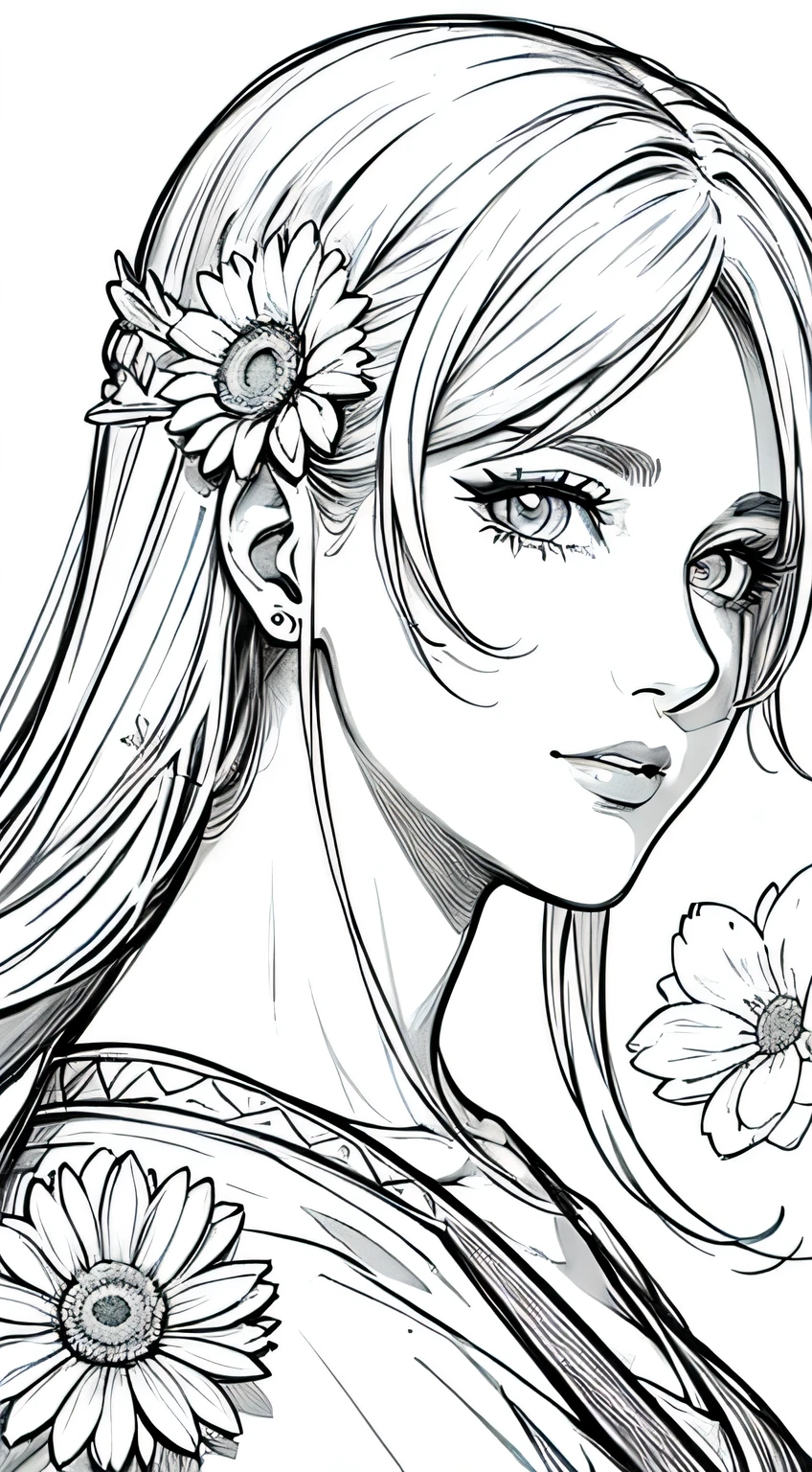 Obra maestra, superlativo, Orejas de zorro, masculino , solamente, Primer plano del busto, flower line drawing background, fondo blanco, monocromo, line drawing, ((bosquejo))
