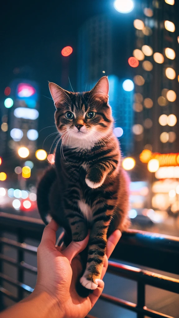 Cute animal cat In the city at night