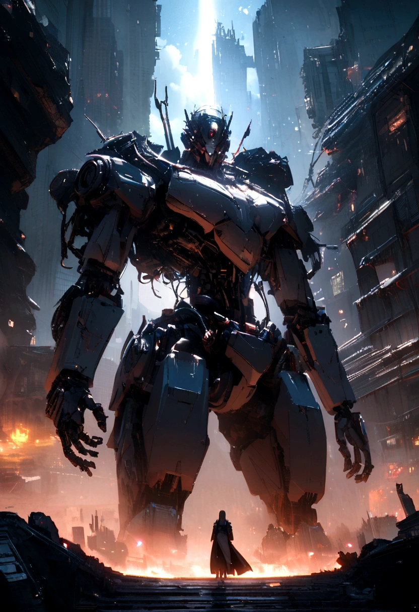 Visualize a dystopian future where robots have revolted against their human creators, 8k ultra