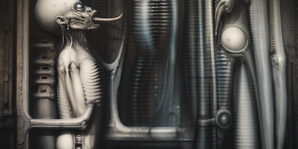 extreme close-up, RAW photo in style, (horror creature's face:1.2) by hnsrdlf, (biomachinery:1.3), nsfw, legs, ass, belly, breasts, tongues, bones, (insect legs:1.2), tubes, pistons, greeble, intricate ornament, skin detail, (underexposed:0.7), (shiny highlight:1.0), high contrast studio lighting, creepy, wet, shiny, hyper realism