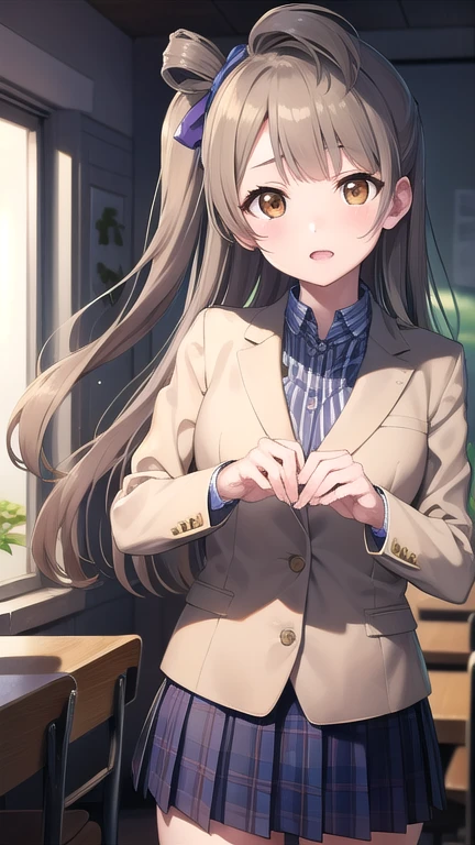 kotoriminami, kotori minami, brown hair, (brown eyes:1.5), one side up, hair ribbon, ribbon, long hair,
BREAK blazer, blue skirt, jacket, otonokizaka , pleated skirt, , winter uniform,
BREAK looking at viewer,
BREAK indoors, classroom,
BREAK (masterpiece:1.2), best quality, high resolution, unity 8k wallpaper, (illustration:0.8), (beautiful detailed eyes:1.6), extremely detailed face, perfect lighting, extremely detailed CG, (perfect hands, perfect anatomy),