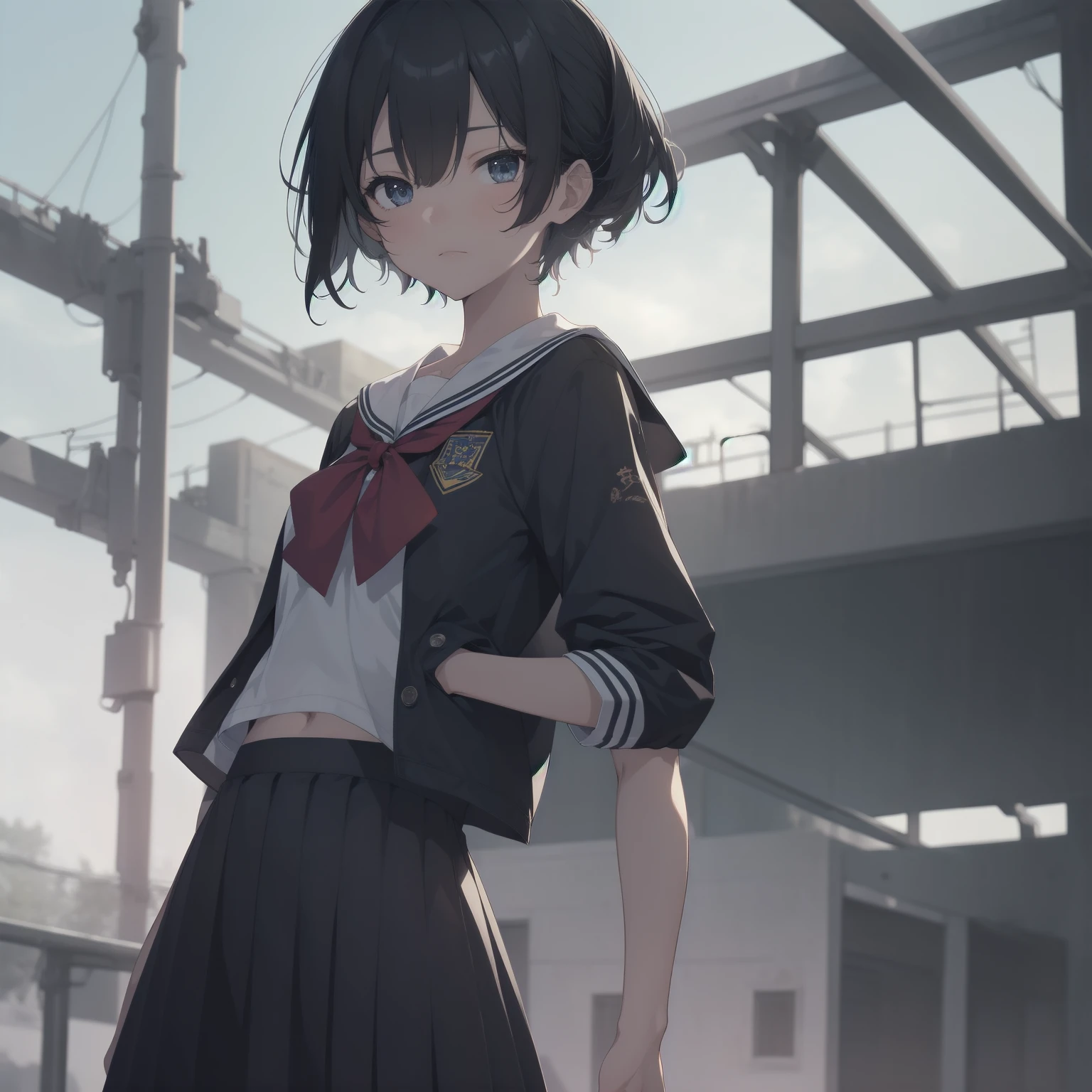 ultra-absurdres-Top quality by artist God, ultra-detailed, high resolution, anime moe artstyle, best anime 8k konachan wallpaper, pixiv contest winner, pool:2810, perfect anatomy,break, 1girl, (Please draw a girl walking sleepily to school alone. )break,(Solo,little female, 13-year-old:1.3),Full limbs, complete fingers,a junior high school student, (very short hair), short cut, flat chest, , small butt, small black eyes, beautiful detailed eyes, well-proportioned iris and pupils, expressive eyes, highres detailed hair, soft expression, salor school_uniform, sailor collar, serahuku, bow, pleated skirt,(Detailed Lighting), (Detailed background), in the School commute route. break,super detailed skin, Best cinematic lighting powered by famous artist, 8k,beauty illustration,photoshop_(medium),very aesthetic,break,((artist:takafumi )), artist:clamp ,artist:carnelian ,artist:kantoku ,