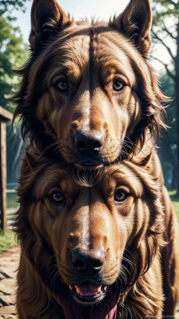 a giant dog, a huge dog, a big dog, a majestic dog, a powerful dog, a muscular dog, a fluffy dog, a furry dog, a cute dog, a playful dog, a friendly dog, a loyal dog, a guard dog, a watchdog, (best quality,4k,8k,highres,masterpiece:1.2),ultra-detailed,(realistic,photorealistic,photo-realistic:1.37),detailed fur texture, extremely detailed eyes and face, longeyelashes, intricate details, natural lighting, cinematic lighting, vibrant colors, warm color palette, golden hour lighting, dramatic shadows, detailed background, lush environment, picturesque landscape, photorealistic 3D render, highly detailed 3D model, ultra-high definition