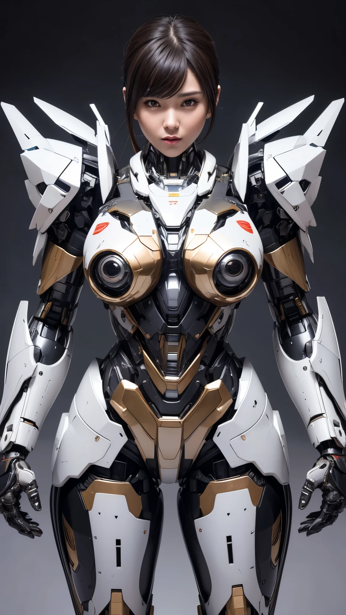 Textured skin, Super Detail, high details, High quality, Best Quality, hight resolution, 1080p, hard disk, Beautiful,(Super Heroine),Oppai Missile,beautiful cyborg woman,Mecha Cyborg Girl,Battle Mode,Girl with a Mecha Body,She wears a battle cyborg mech with a weapon,Fulll body Shot