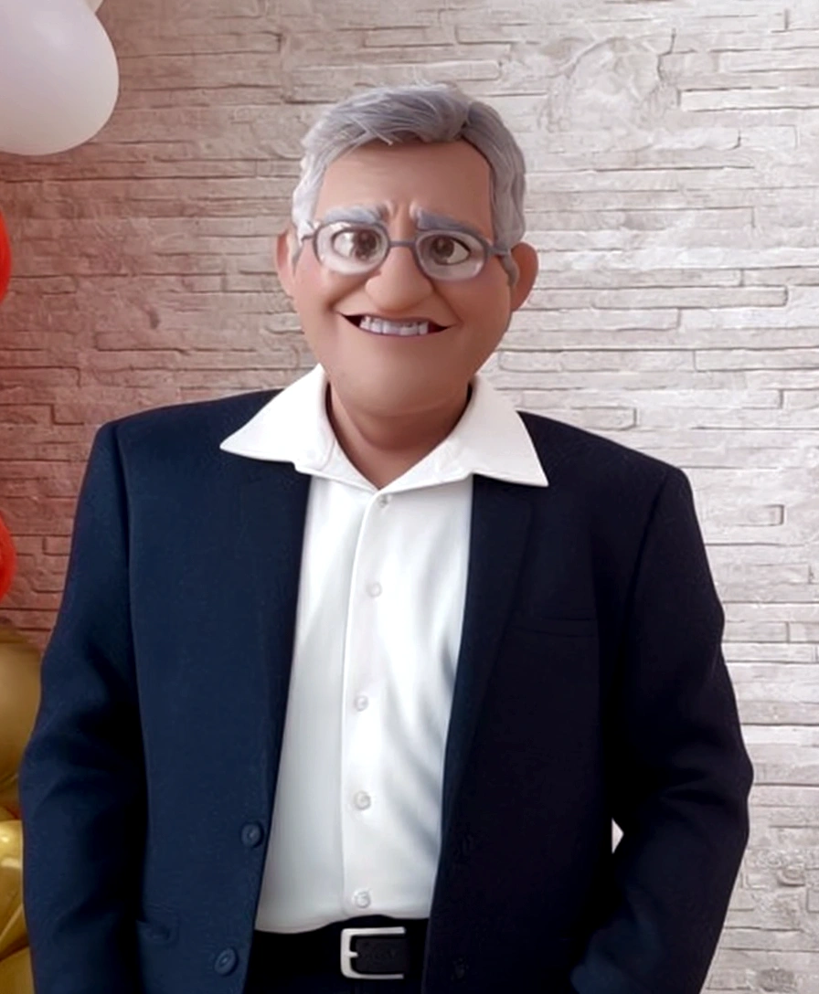 Cartoon character of a man in black glasses and blue shirt, um personagem animado, Caractere estilizado, animation style rendering, 3D estilizado, Arnold Maya rendering, Stylized 3D rendering, toon render screenshot, Personagem 3D, Personagem 3D, Stylized 3D rendering, 3D character rendering, personagem de desenho animado, Personagem de close up, Pose de personagem, (Estilo Pixar) (parte mestre:1.2) (bokeh) (melhor qualidade) (pele detalhada) (textura detalhada) (8K) (argila) (cinematic lighting) (sharp focus,Senta e vaza a parte superior do corpo