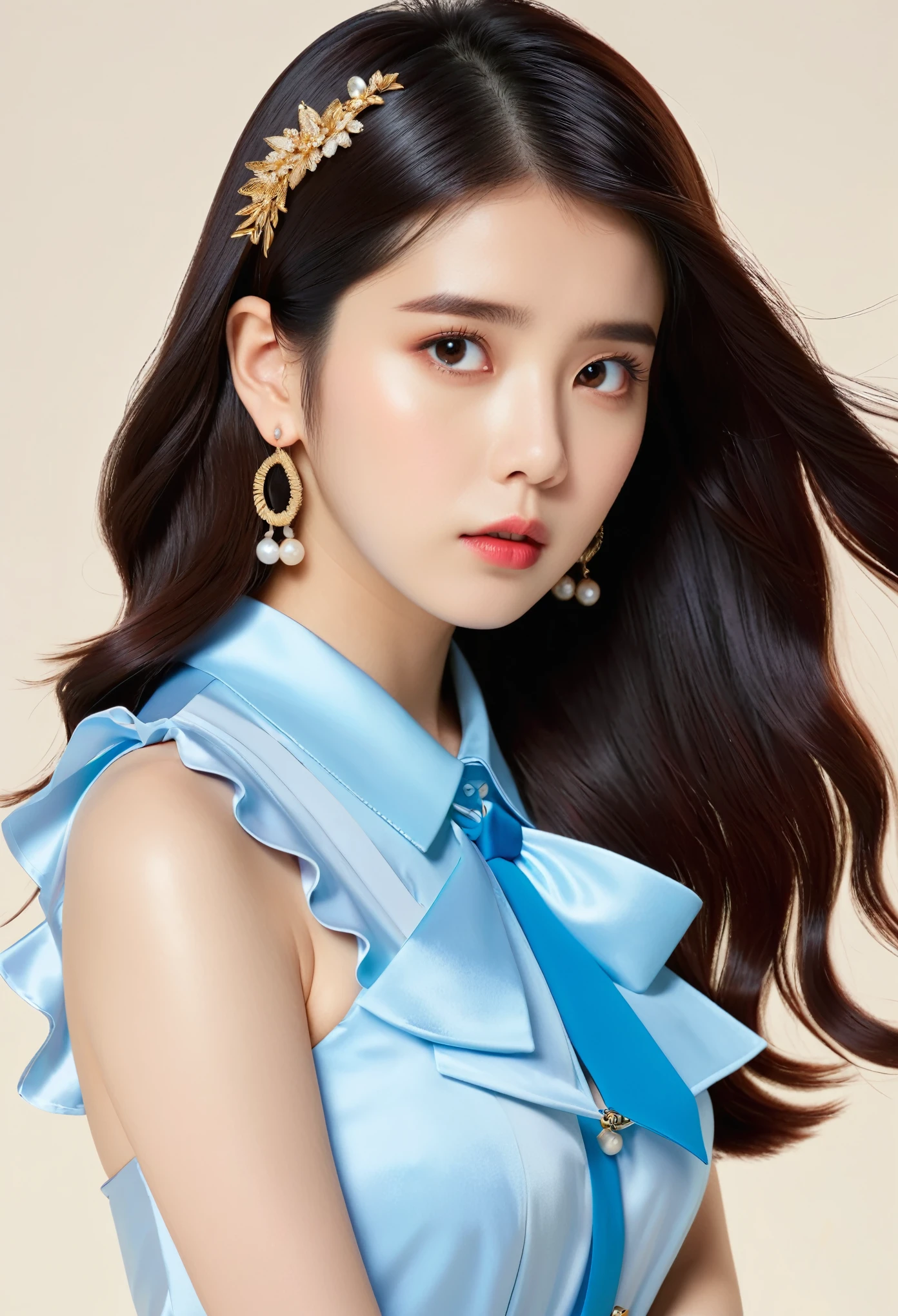 IU1, Serious look, Model shooting style, (Extremely detailed CG unity 8k wallpaper), Full-length photos of the world's most beautiful artworks, Medieval Armor, Professional Majestic Oil Paintings by Ed Blinkey, Artie Guerin, Studio Ghibli, author:Jeremy Mann, Greg Manches, Antonio Moro, Popular on ArtStation, Popular on CGsociety, complex, High Detail, Clear focus, dramatic, Photorealistic art by midjourney and greg rutkowski, Beautify the face,