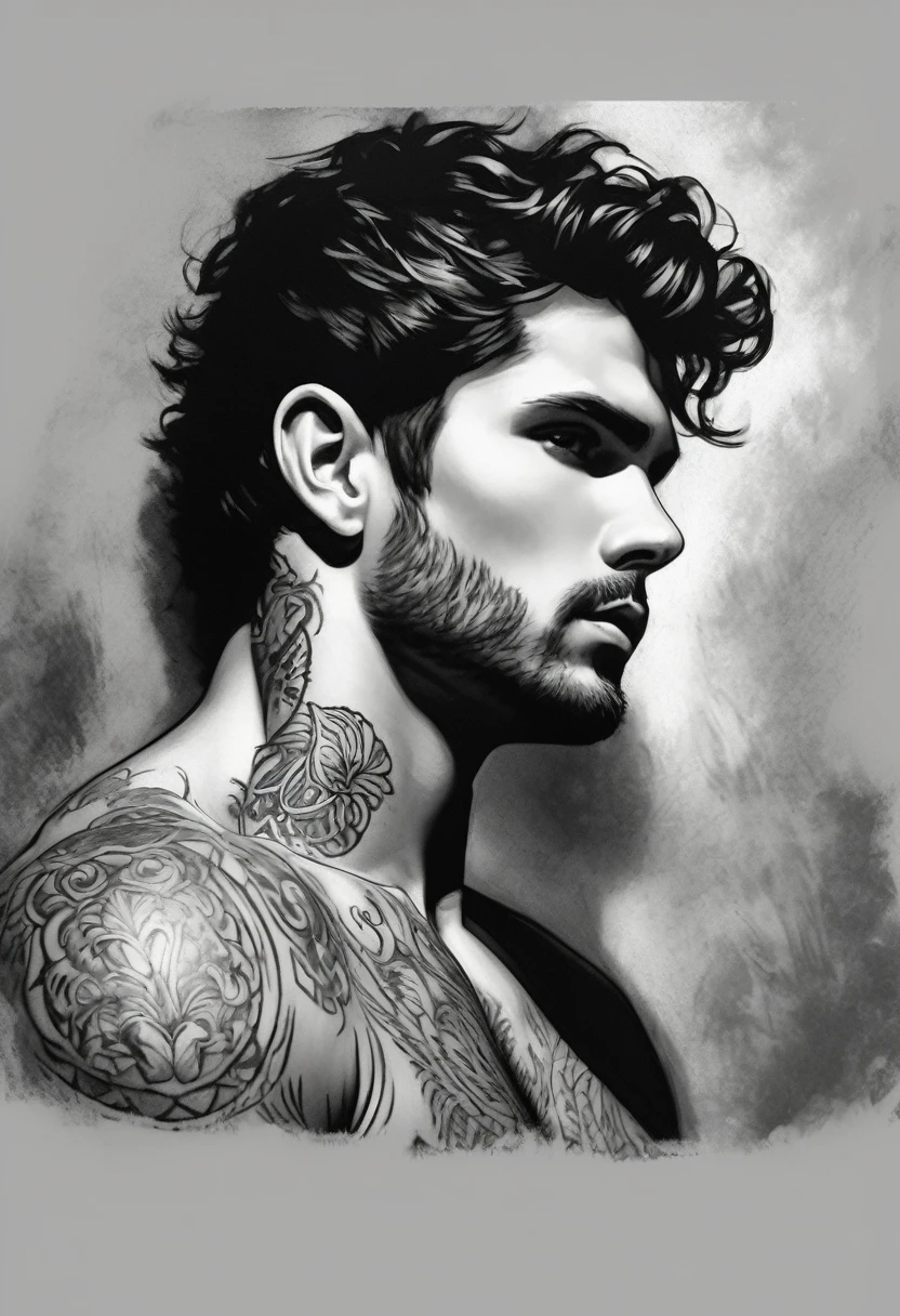 ~*~Breathtaking~*~ Cinematic realistic close-up shot in a movie scene, vibrant and highly detailed cores presented in cinemascope, creating a moody atmosphere. head close-up, front camera, handsome man, ritualistic (neck tattoo: 1.3), (incredibly detailed: 1.5), ((Alone)), Illustrated, hand-drawn, full-color movie poster of a masculine man, 28 years old, ruddy skin, stocky physique, soft belly, slightly chubby, deep brown eyes, wide bulbous nose, full lips, black hair, curly hair, eyebrows thick and bushy, extremely hairy chest, stomach and arms, lots of body hair, hard shadows, graphite shading, stencil markings, airbrushed acrylic paint, masterpiece,muscular man, in underwear, ((full body: 1.7)), (short black hair: 1.1), (muscular), by Jeremy Mann, by Sandra Chevier, by maciej kuciara, smoke and shadow, night, Sharp, ((Perfect body)), realistic, real shadow, 3d, ((full body)), ((dark and gloomy universe)), (by Michelangelo), glamorous photo of man (close up: 1.5), 1 man, chubby man with chest and arm tattoos, fantasy male portrait, beautiful realistic full body part, tattooed man, shirtless :: high detail, blessed waters wlop style, ma demon fit, hyperrealistic rendering, photorealistic art style, hyperrealistic 3D rendering, detailed full body part, man artstation aesthetic, realistic face and body, photographed by famous photographer in CANON 5D MARK, detailed skin with all raw details - ar 4:6 --q 2 - -s 750 --v 58k, 4k, by the sea in complete darkness and appears alone. , (ruined: 1.5), (best quality: 1.5), (masterpiece: 1.5), (best quality, 4k, 8k, high resolution, masterpiece: 1, 2), ultra detailed , (realistic, photorealistic, photorealistic: 1.37) , colorful, brushstrokes, sculptural quality, man, man, 30s, ((perfect face, ((male face)), (fantastic:1, 5), (best quality :1.5),((whole body:2.2))