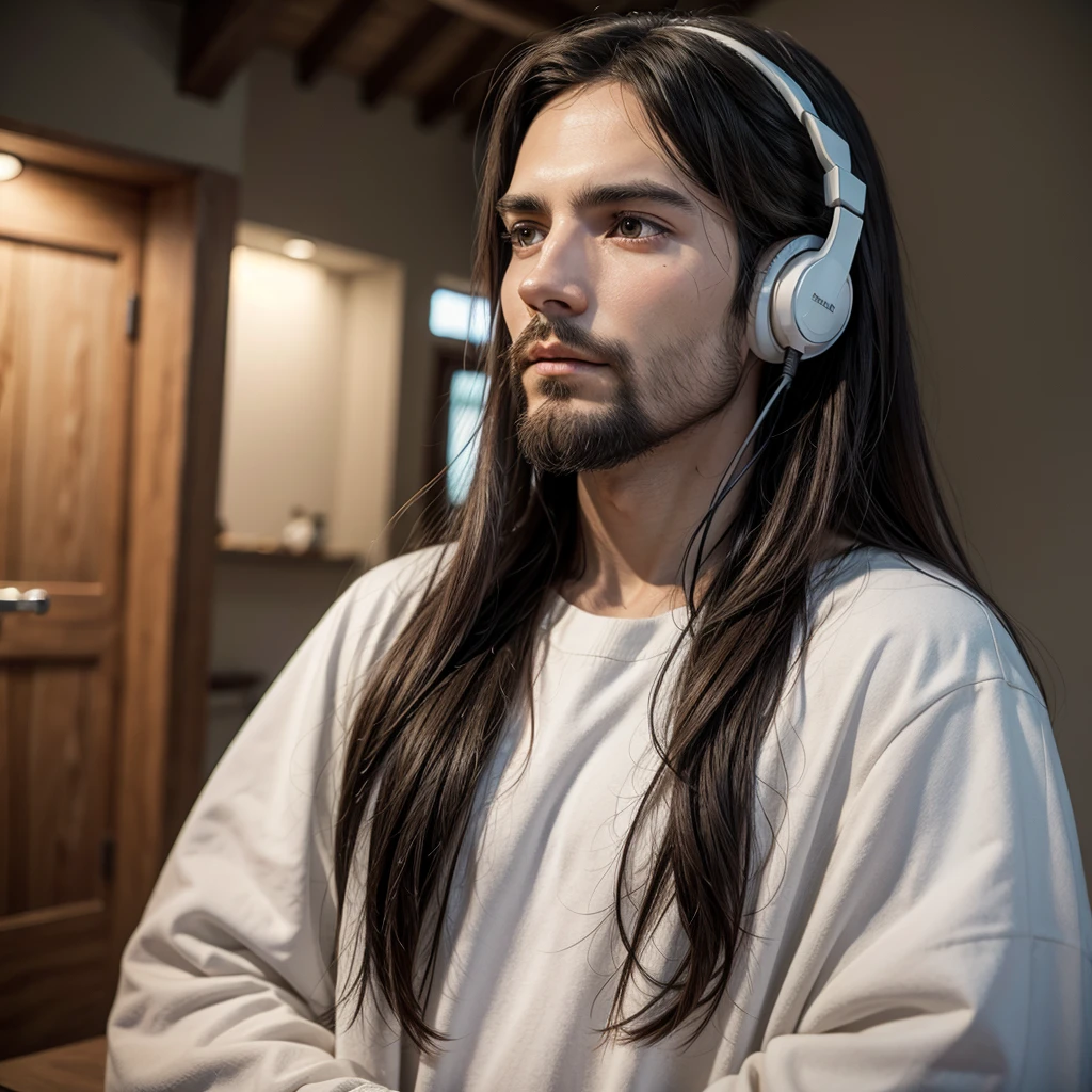 Jesus with headphones