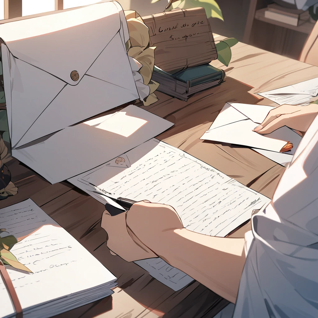 A philosopher writing a message in a letter, sentando em uma mesa no fundo de seu quarto, imagem 4K, 8K, detalhada