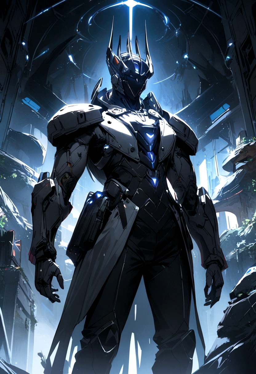 Create a futuristic king with various gadgets around you