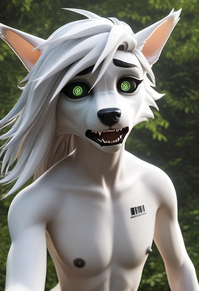 (score_9, score_8_up, score_7_up, score_6_up, score_5_up, score_4_up) BREAK (furry, source_furry, furry art, uploaded on e621) BREAK white wolf exploring the forest, white wolf, white skin, barcode tattoo on the crotch, barcode tattoo on the chest, barcode tattoo on the arms, femboy, adult, nude, short messy spiky hair, white hair, extremely detailed eyes, detailed iris, black nipples, big uncircumcised black penis with foreskin, big black penis, white foreskin, open mouth, detailed black mouth, fear expression, afraid expression, scared expression, sad expression, exploring, looking away, exploring the forest, forest background BREAK masterpiece, detailed, extremely detailed, intricate, intricate details, 3d, 3d model, intricate 3d model, detailed 3d model, 3d modeling, 3d render, 3d rendering, outline, thick outline,